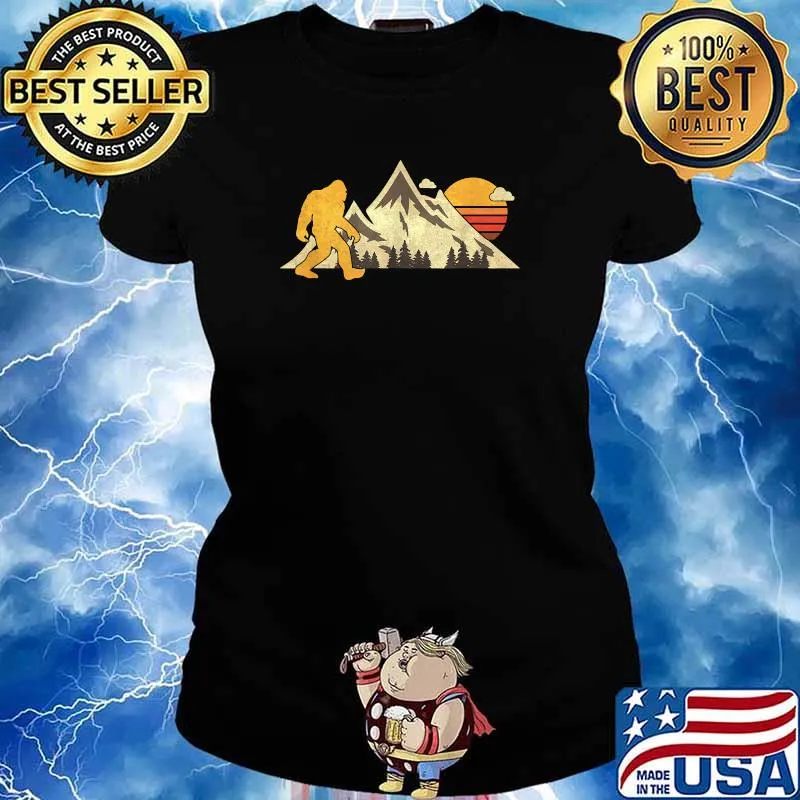 Bigfoot Vintage Shirt Mountain Sun Sasquatch Camping Camper Shirt Ladies tee