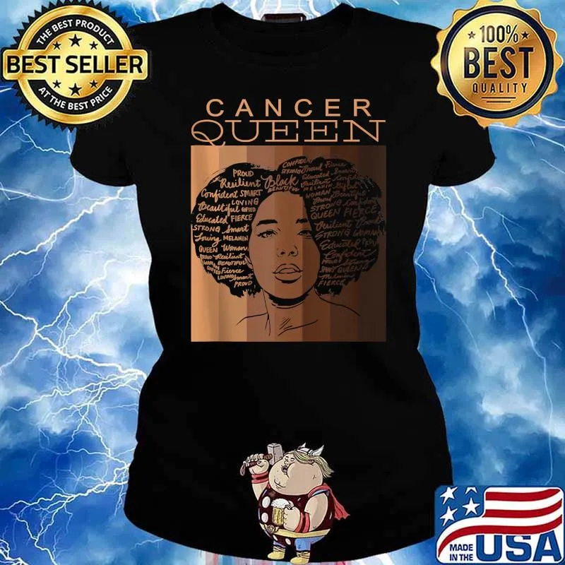 Cancer Queen Black Woman Zodiac Afro T-Shirt Ladies tee