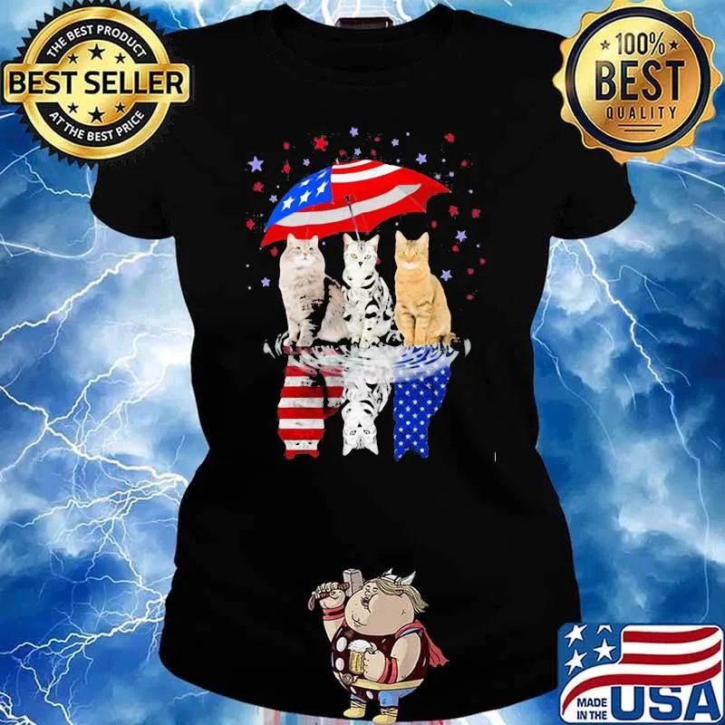 Cat umbrella American Flag Shirt Ladies tee