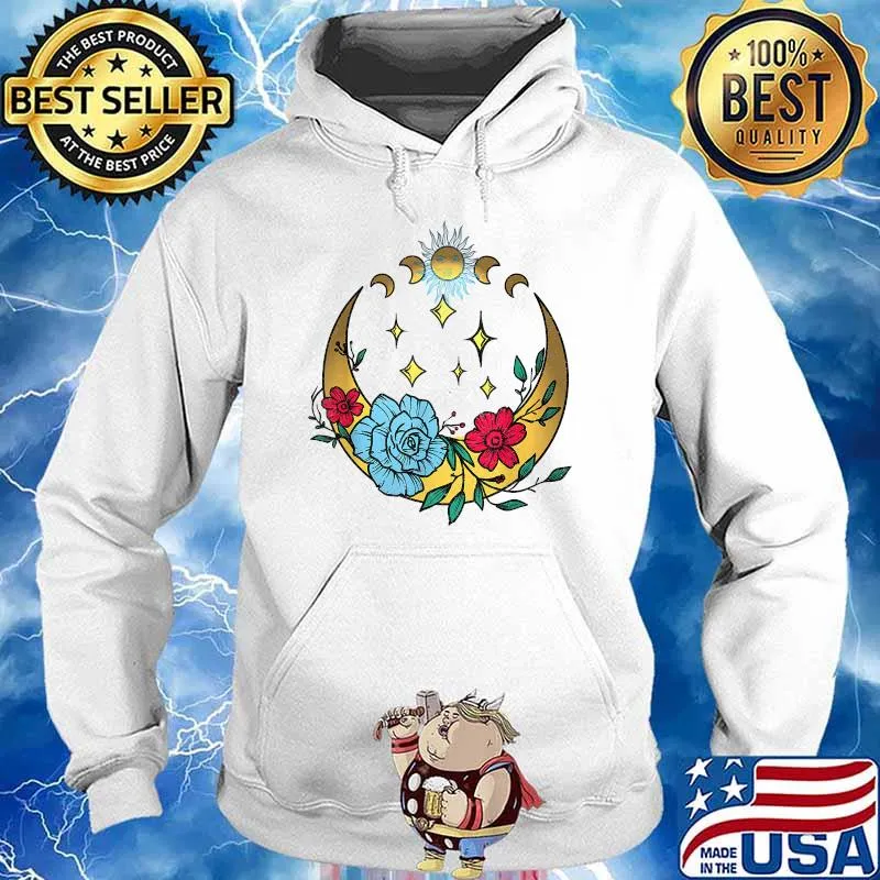 Celestial Moon And Flowers Boho Crescent Moon Shirt Hoodie