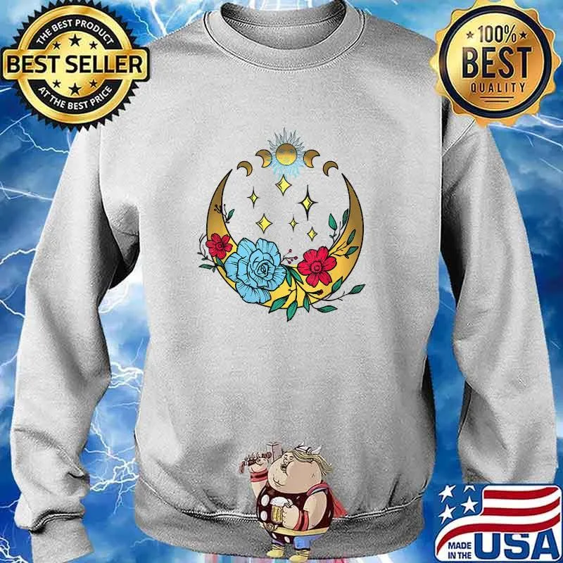 Celestial Moon And Flowers Boho Crescent Moon Shirt Sweater