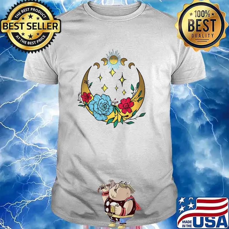 Celestial Moon And Flowers Boho Crescent Moon Shirt