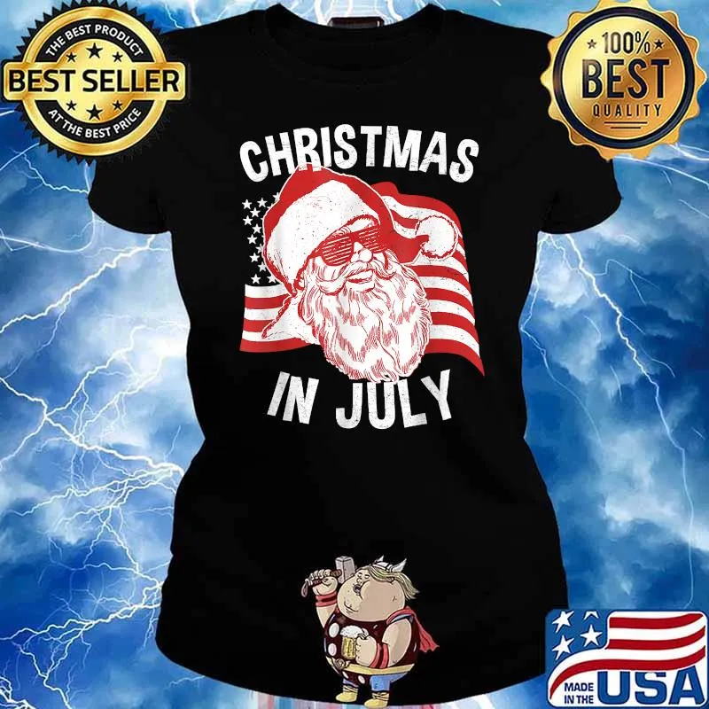 Christmas In July Hipster Santa 4th of July T-Shirt Ladies tee