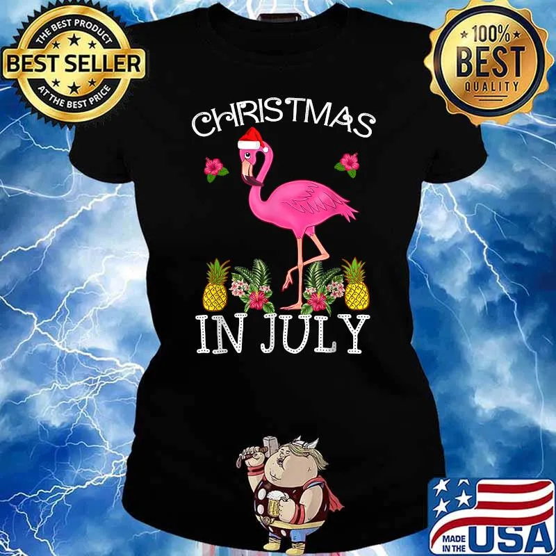 Christmas In July Pink Flamingo Flower T-Shirt Ladies tee