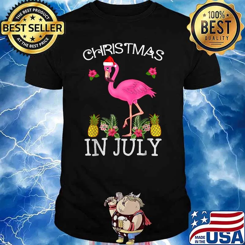 Christmas In July Pink Flamingo Flower T-Shirt