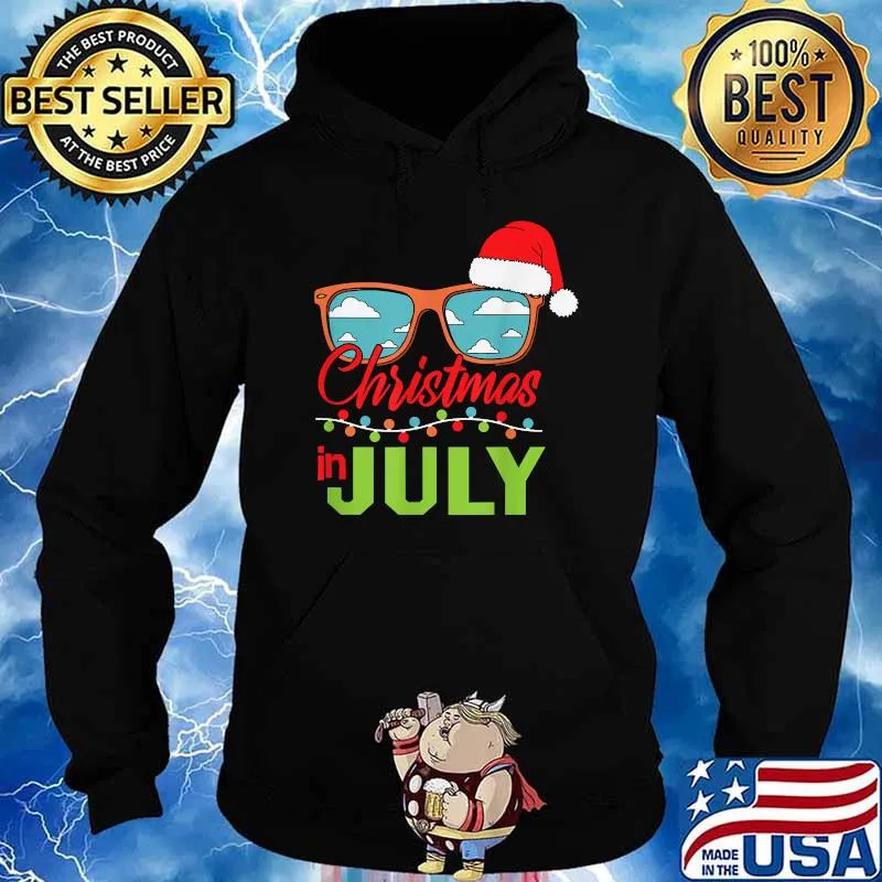 Christmas in July Santa Hat Sunglasses Summer Vacation Shirt Hoodie