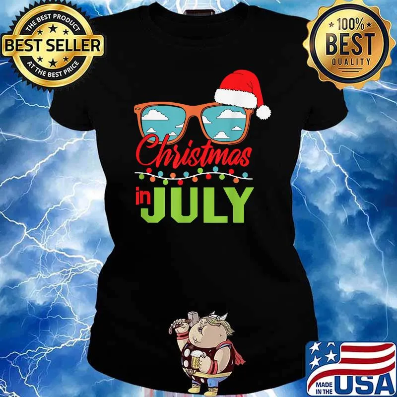 Christmas in July Santa Hat Sunglasses Summer Vacation Shirt Ladies tee