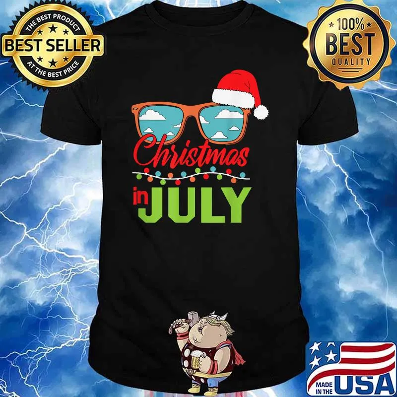 Christmas in July Santa Hat Sunglasses Summer Vacation Shirt