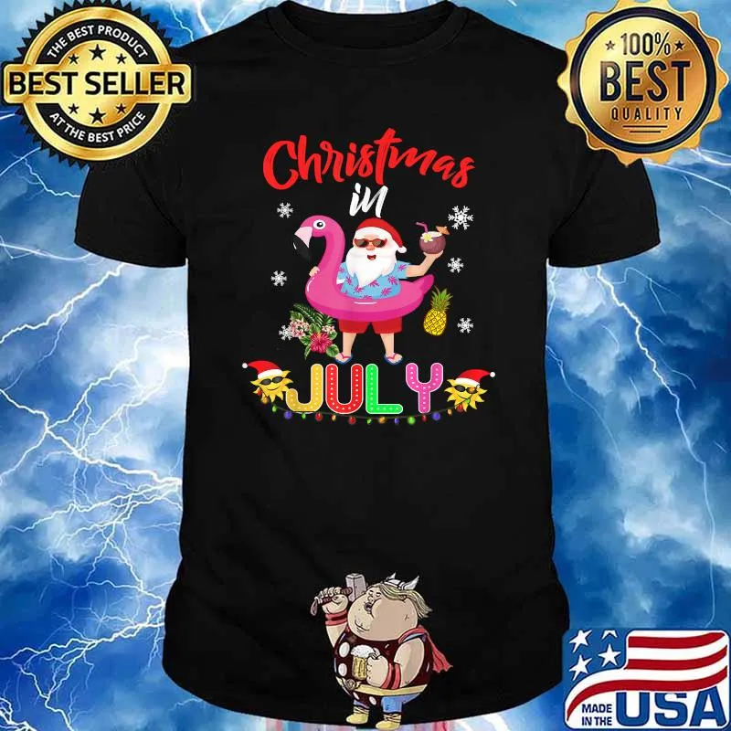 Christmas in July Santa Hawaiian flamingo Summer Beach Shirt
