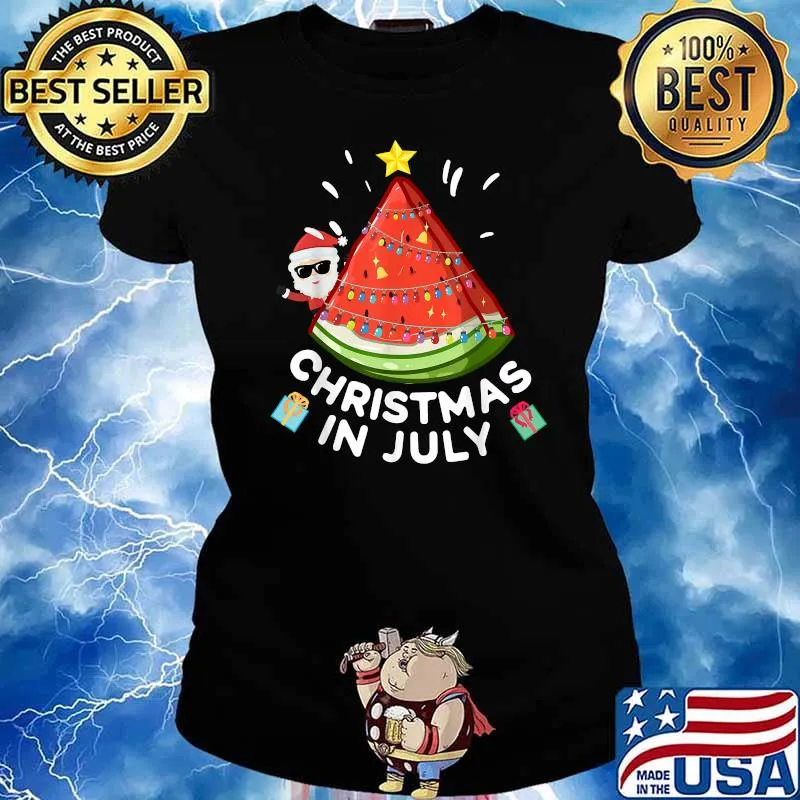 Christmas In July Watermelon Santa Summer Tree Shirt Ladies tee