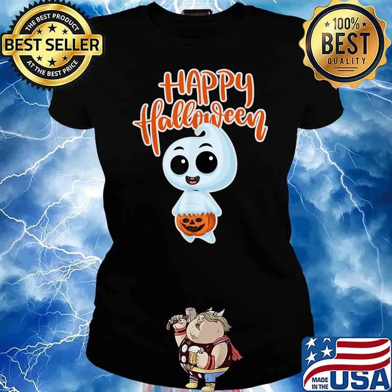 Cute Ghost in Pumpkin Diaper Halloween Shirt Ladies tee