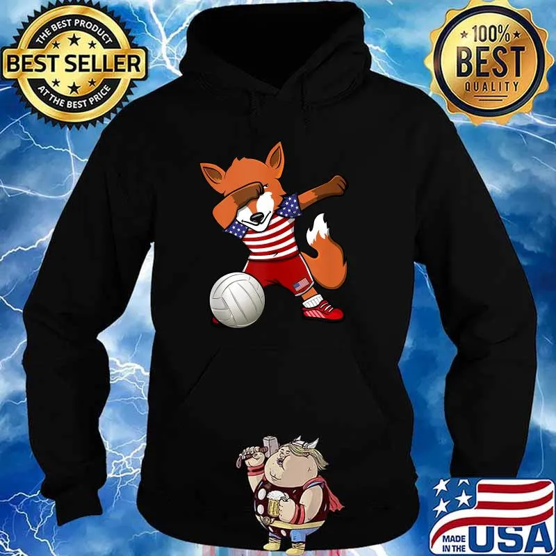 Dabbing Fox America Volleyball Fans Jersey USA Flag Sport T-Shirt Hoodie