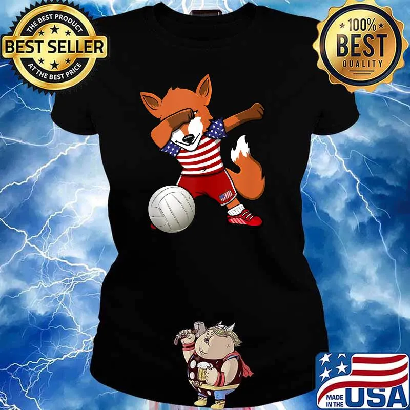 Dabbing Fox America Volleyball Fans Jersey USA Flag Sport T-Shirt Ladies tee