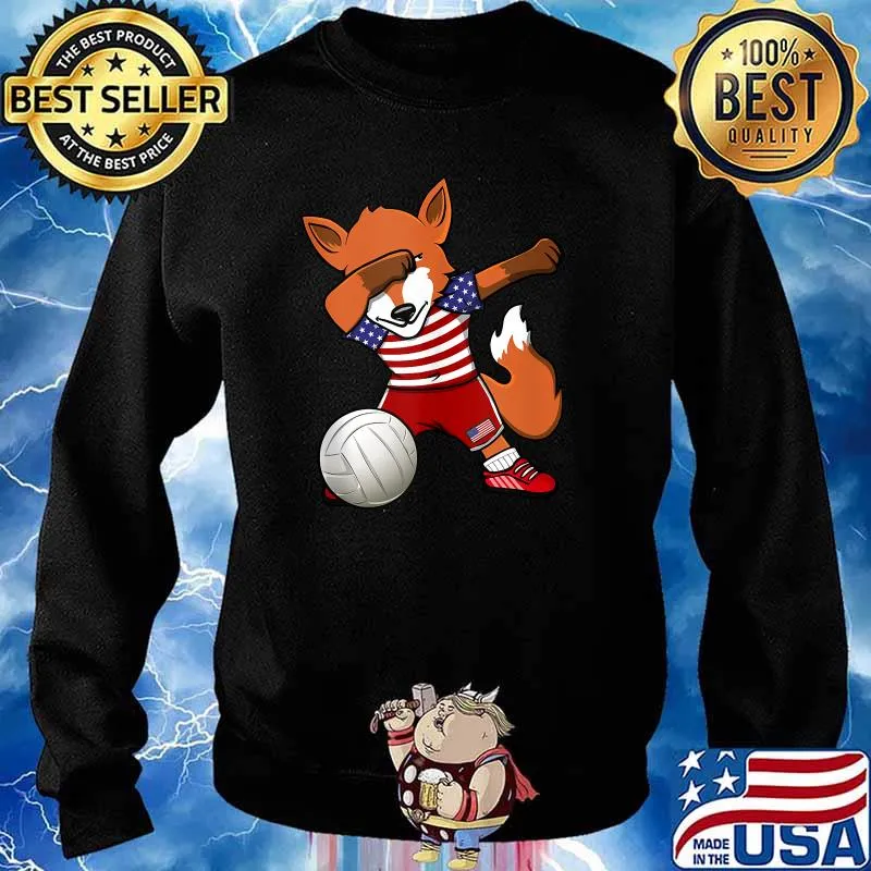 Dabbing Fox America Volleyball Fans Jersey USA Flag Sport T-Shirt Sweater