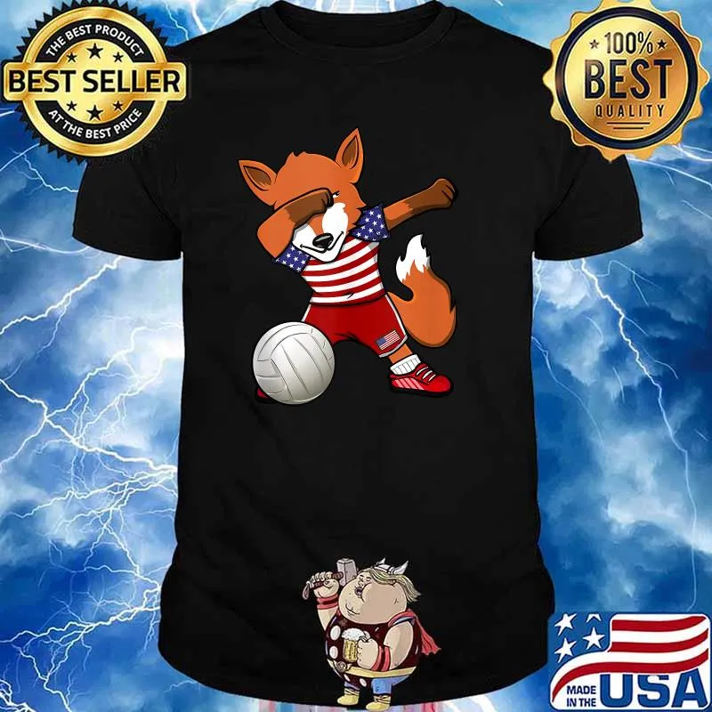Dabbing Fox America Volleyball Fans Jersey USA Flag Sport T-Shirt