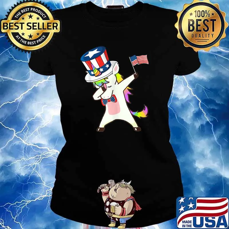Dabbing Unicorn Shirt Americorn 4th of July American Flag Shirt Ladies tee