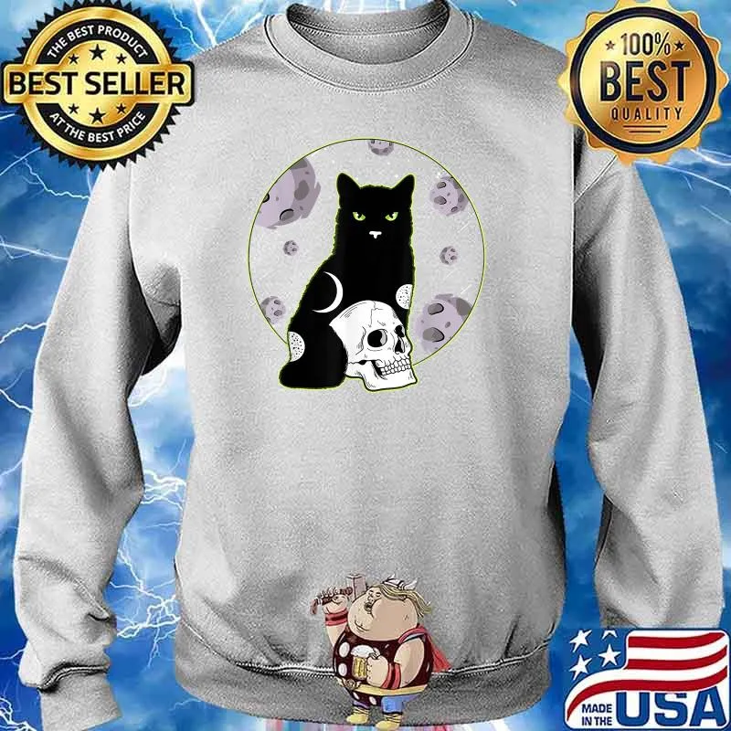 Demon Cats Moon & Skull Creepy Bad Evil Occult Black Cat Shirt Sweater
