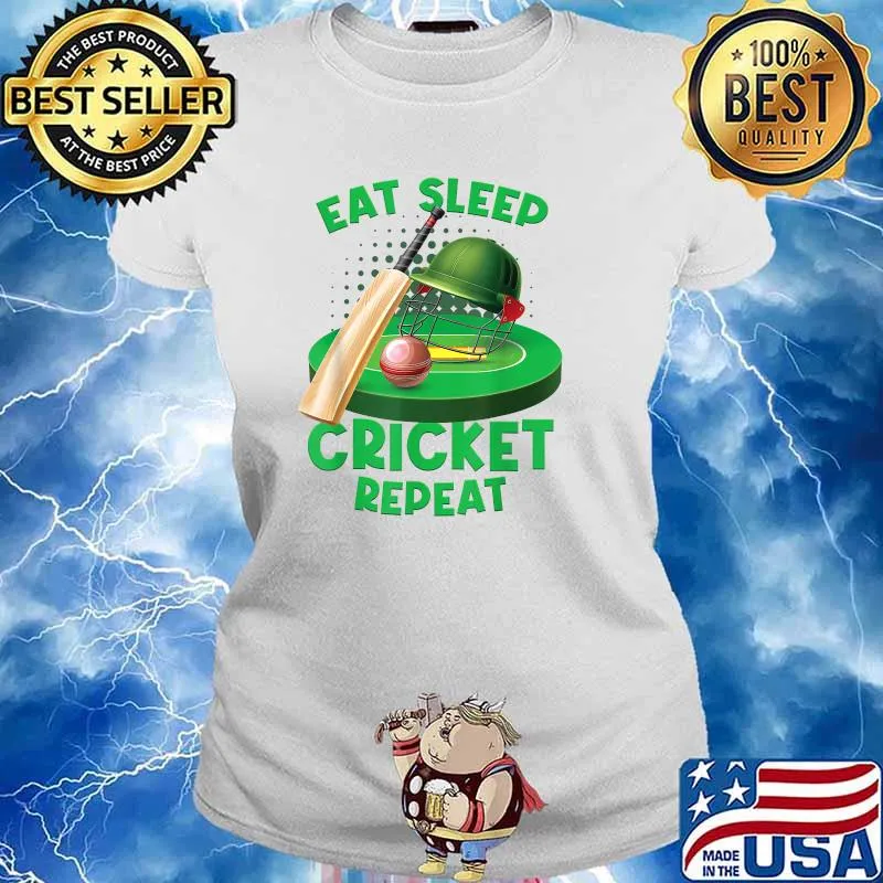 Eat Sleep Cricket Ball Game Field Positions T-Shirt Ladies tee