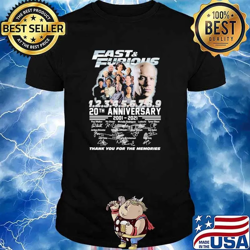 Fast and furious 20th anniversary 2001 2021 thank you for the memories signatures shirt