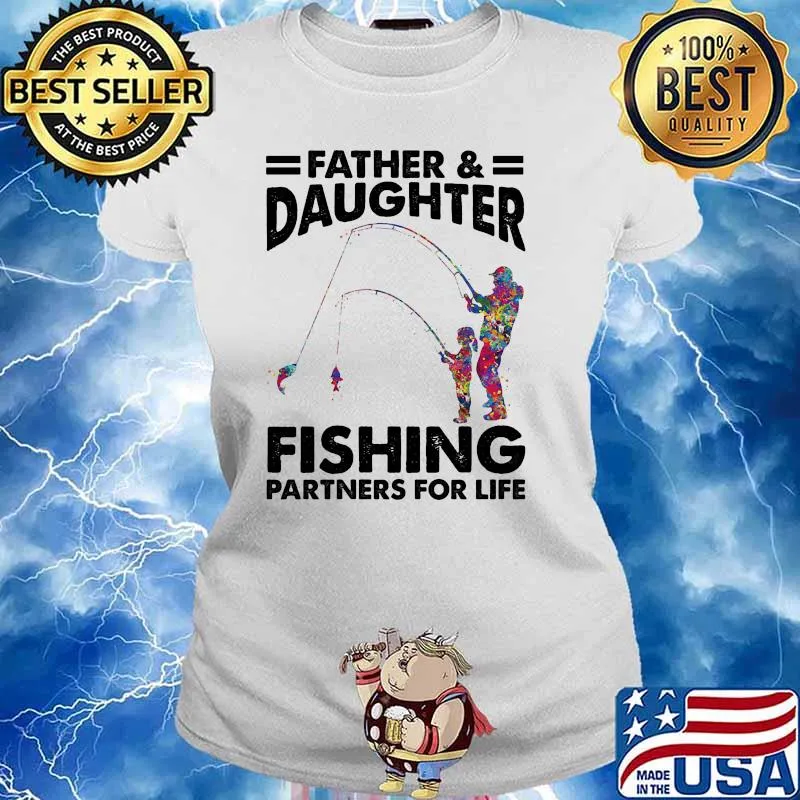 Fathers and daughter fishing partners for life watercolor Ladies tee
