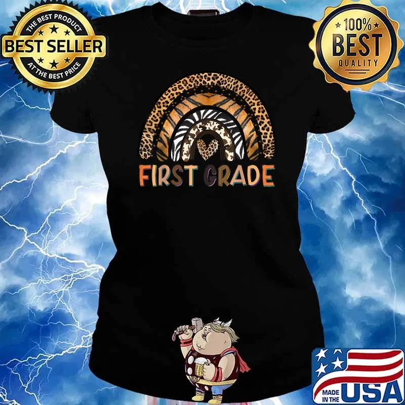 First Grade Teacher Team Rainbow Leopard Skin Back To School T-Shirt Ladies tee