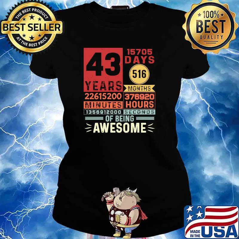 Forty Three Years of Being Awesome 43 Years Old 43rdrt Shi Ladies tee