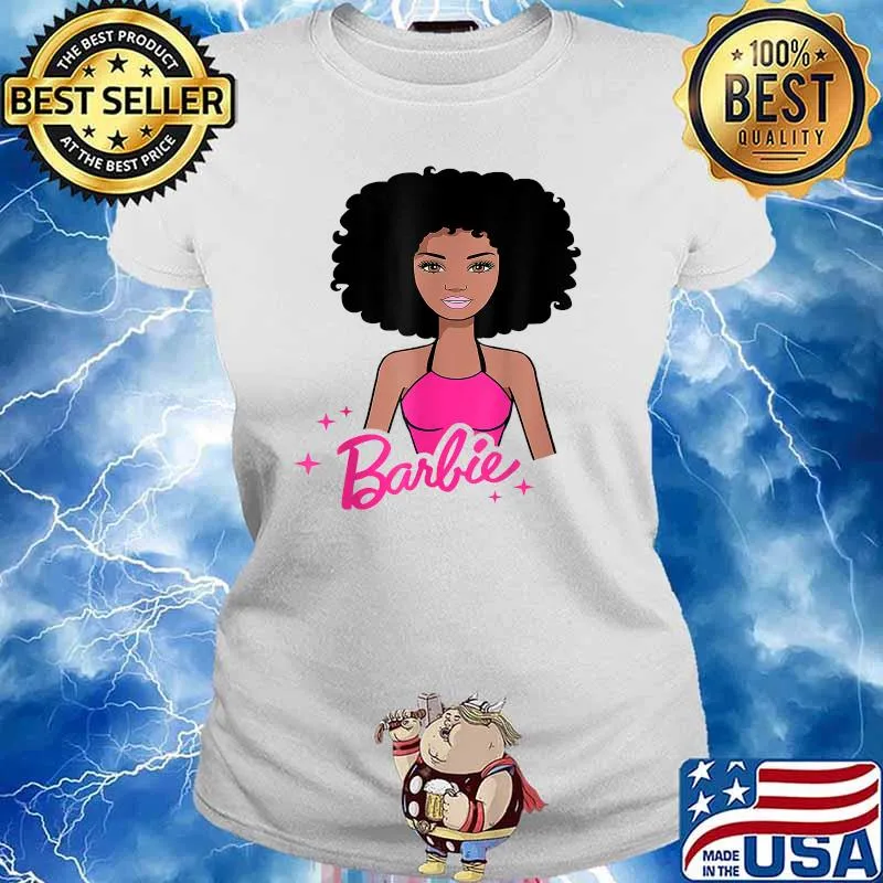 Funny Afro-Barbie Girl Pink Babe Black T-Shirt Ladies tee