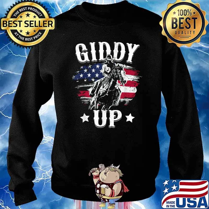Giddy Up Cowboy Western Rodeo Riding American Flag Boys T-Shirt Sweater