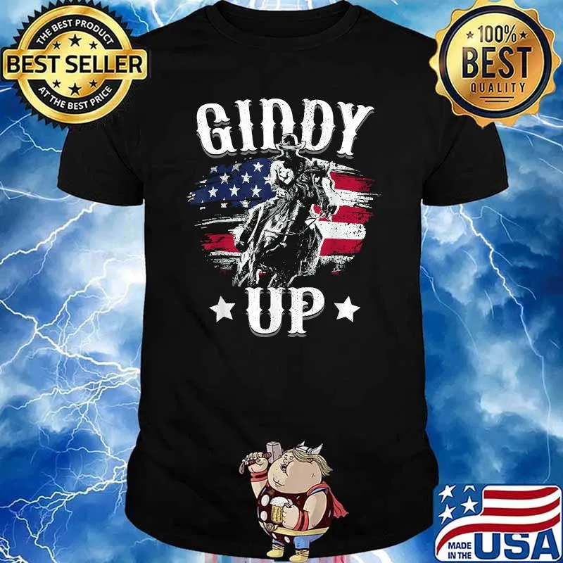 Giddy Up Cowboy Western Rodeo Riding American Flag Boys T-Shirt