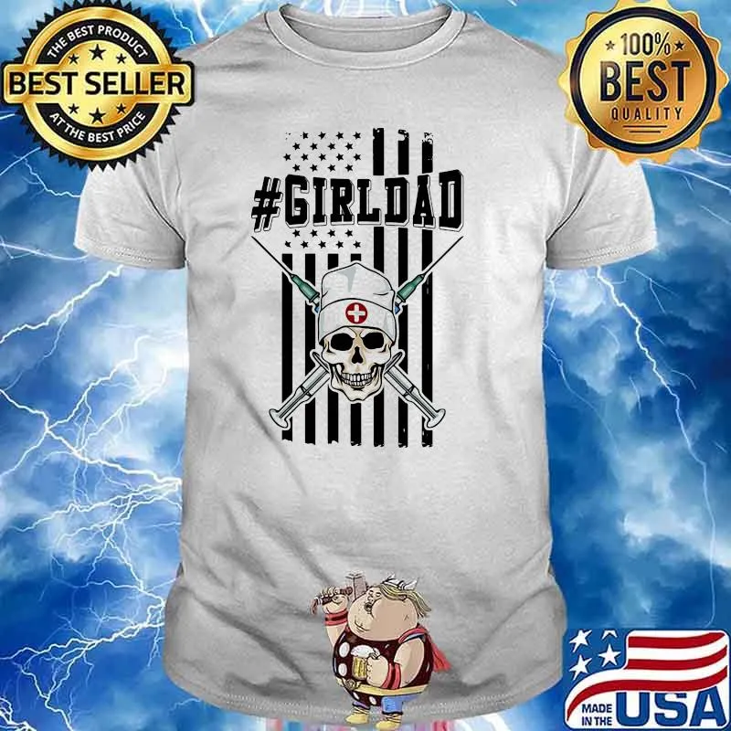 Girl dad nurse skull american flag shirt