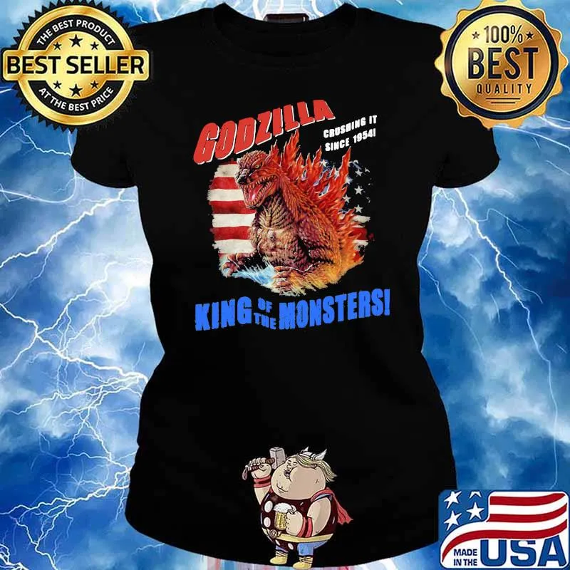 Godzilla Crushing It Since 1954 King Of The Monsters American Flag Shirt Ladies tee