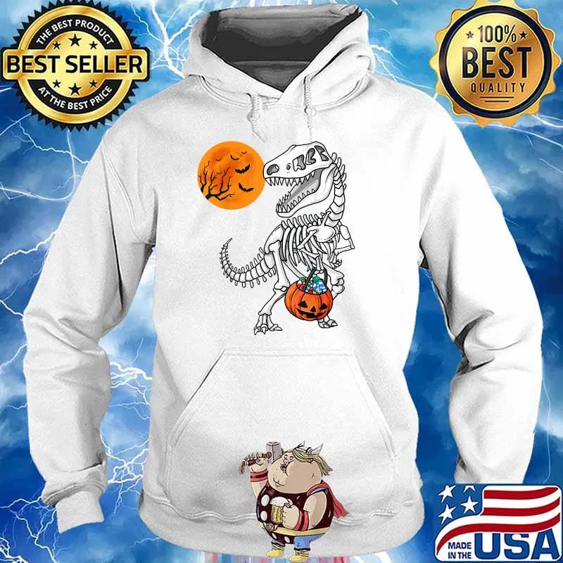 Halloween Dinosaur T Rex Skeleton Scary Blood Moon T-Shirt Hoodie