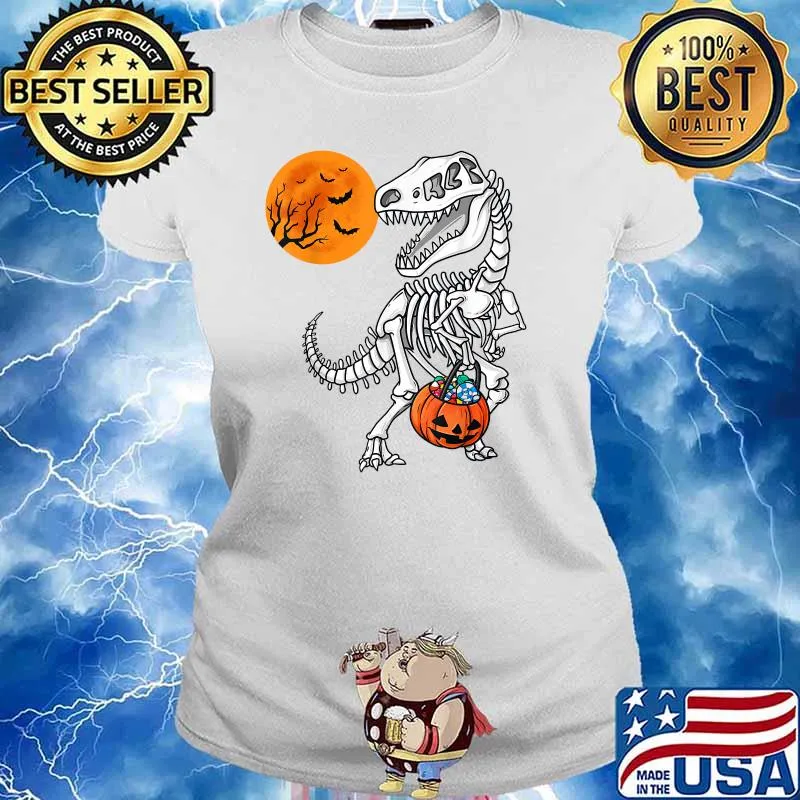Halloween Dinosaur T Rex Skeleton Scary Blood Moon T-Shirt Ladies tee