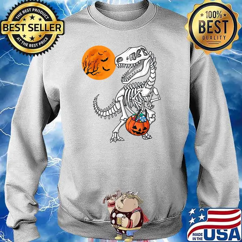 Halloween Dinosaur T Rex Skeleton Scary Blood Moon T-Shirt Sweater