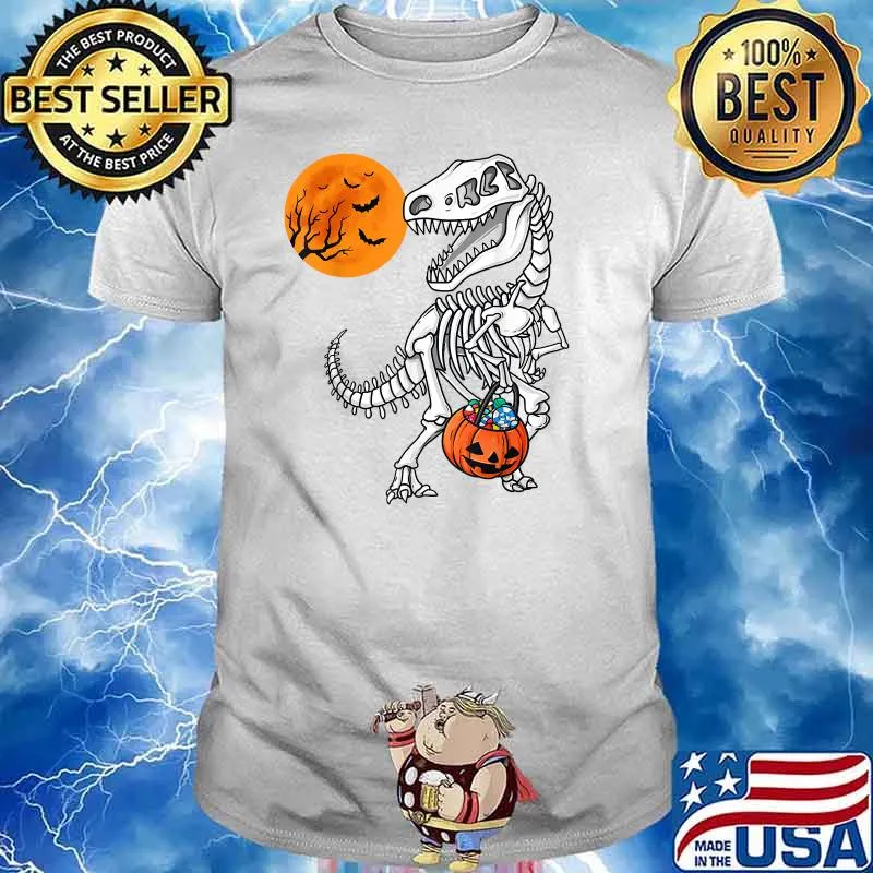 Halloween Dinosaur T Rex Skeleton Scary Blood Moon T-Shirt