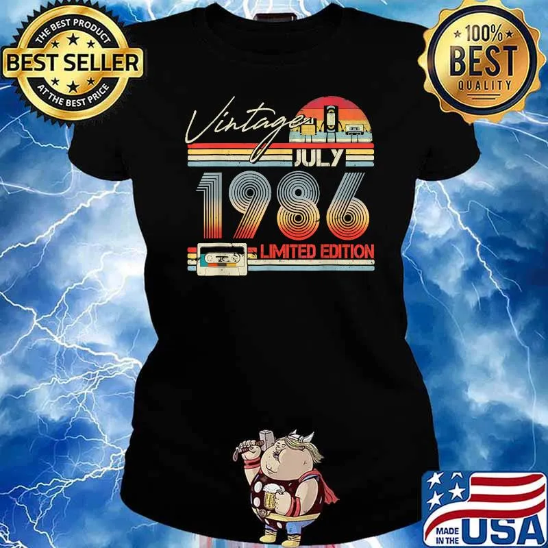 Happy 35th Birthday Vintage July 1986 Shirt 35 Years Old T-Shirt Ladies tee