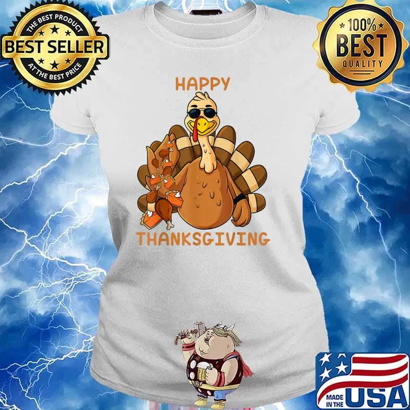 Happy Thanksgiving Turkey Throwing Food T-Shirt Ladies tee