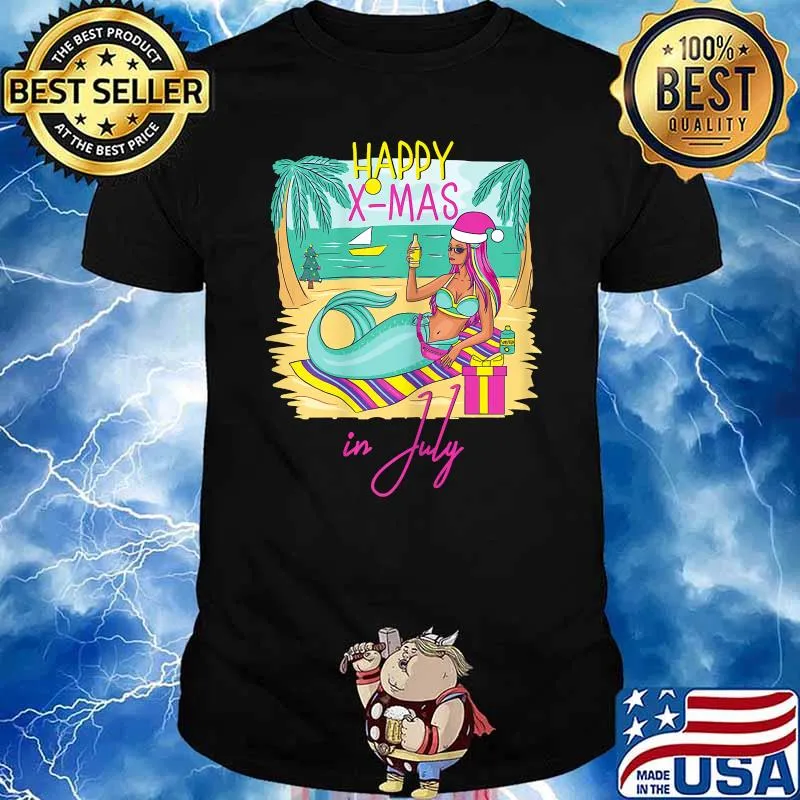 Happy X Mas In July Mermaid Swimsuit Santa Shirt