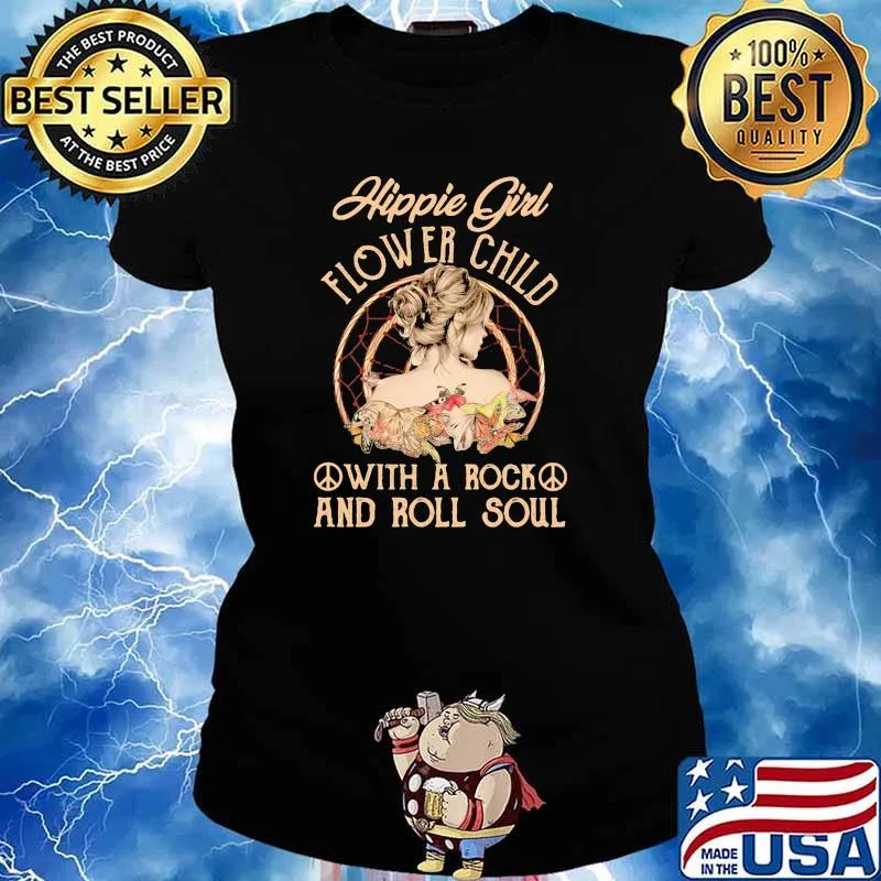 Hippie girl flower child with a rock and roll soul butterflies s Ladies tee