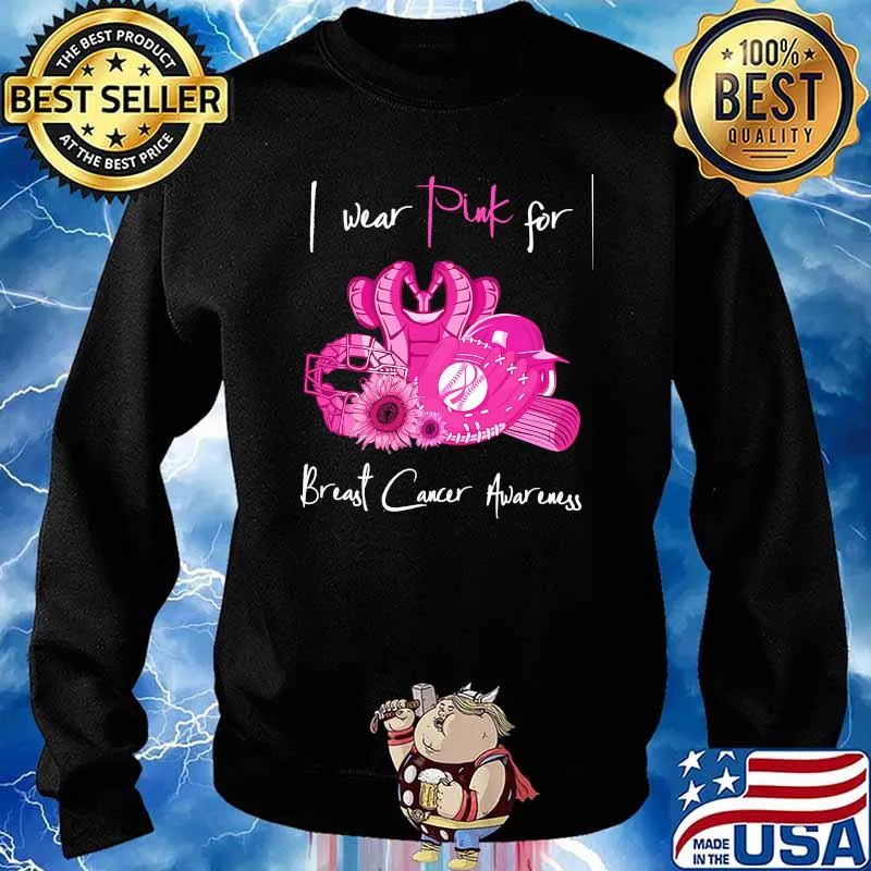 I Wear Pink For Breast Cancer Awareness Baseball Sunflower Shirt Sweater