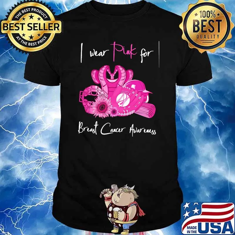 I Wear Pink For Breast Cancer Awareness Baseball Sunflower Shirt