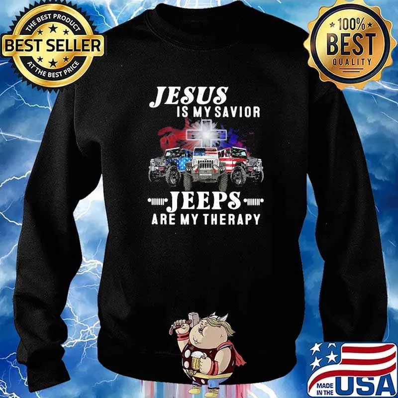 Jesus is my savior jeeps are my therepy american flag s Sweater