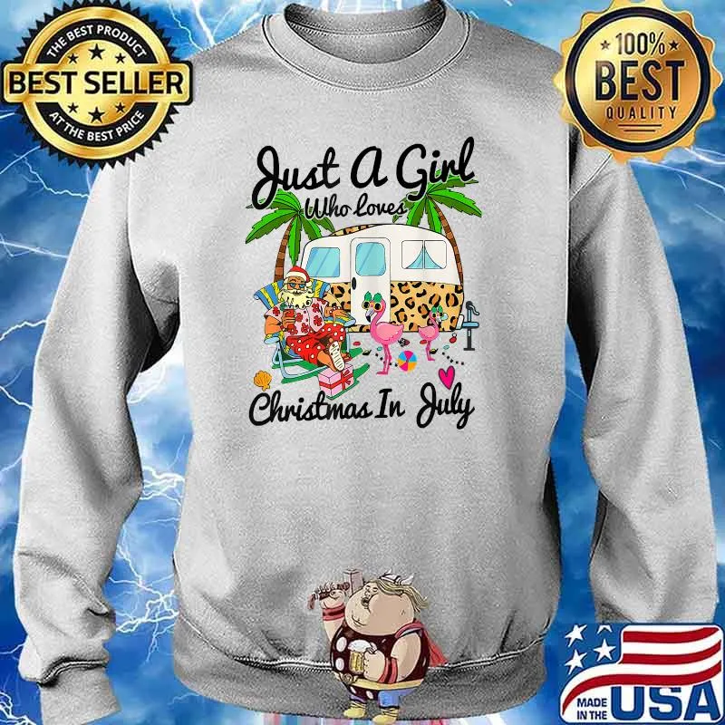 Just A Girl Who Loves Christmas In July Camping Flamingo Shirt Sweater