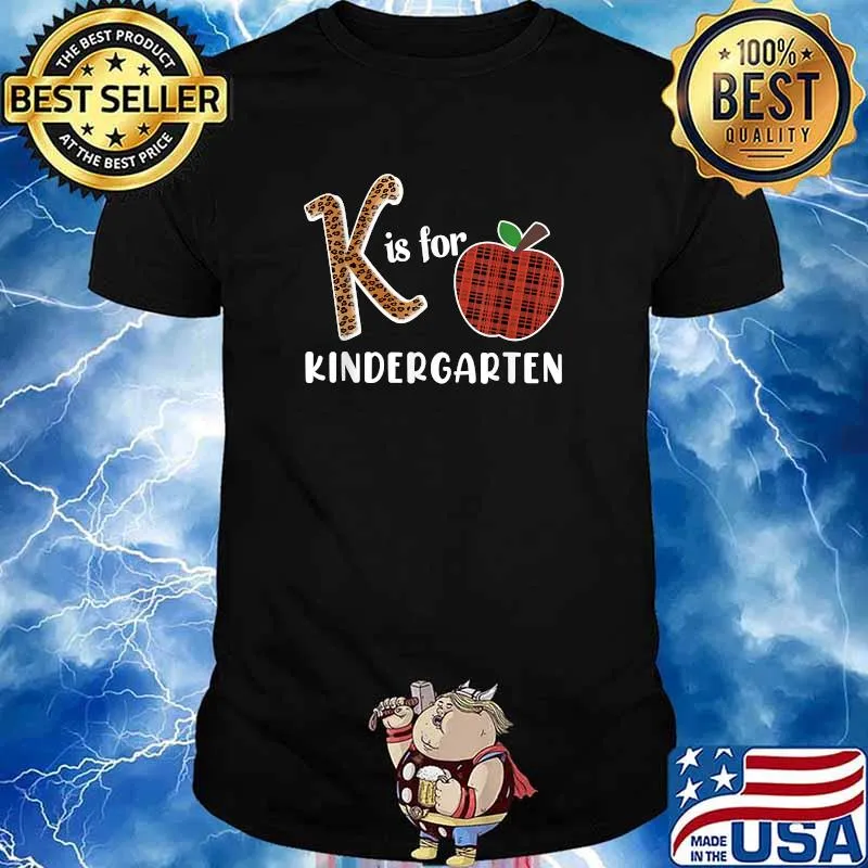K Is For Kindergarten Teacher Leopard Apple Plaid T-Shirt