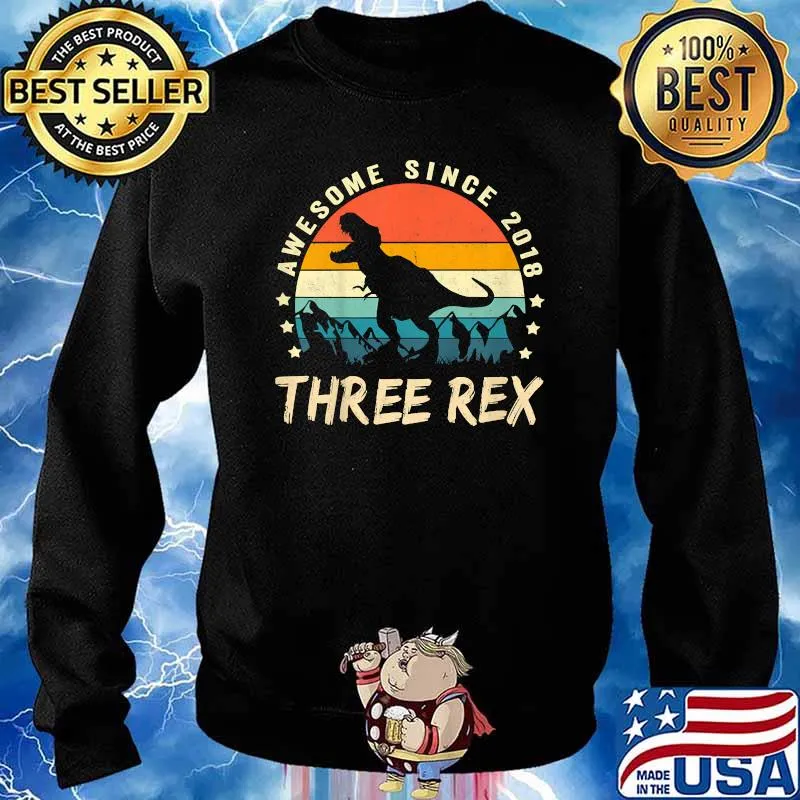 Kids Three Rex 3rd Birthday Shirt Third Dinosaur 3 Year Old Vintage Shirt Sweater
