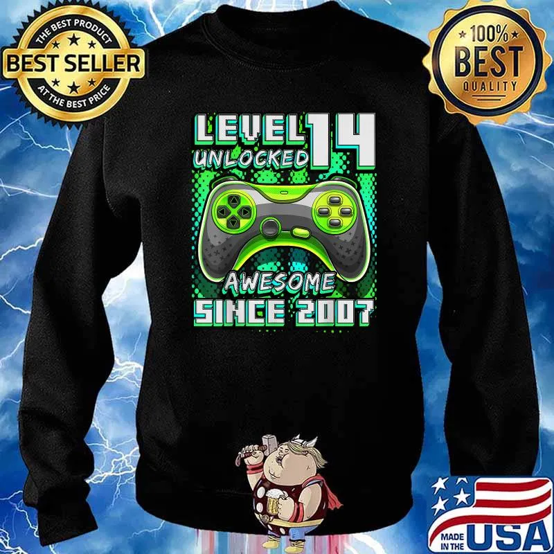 Level 14 Unlocked Awesome 2007 Video Game 14th Birthday T-Shirt Sweater
