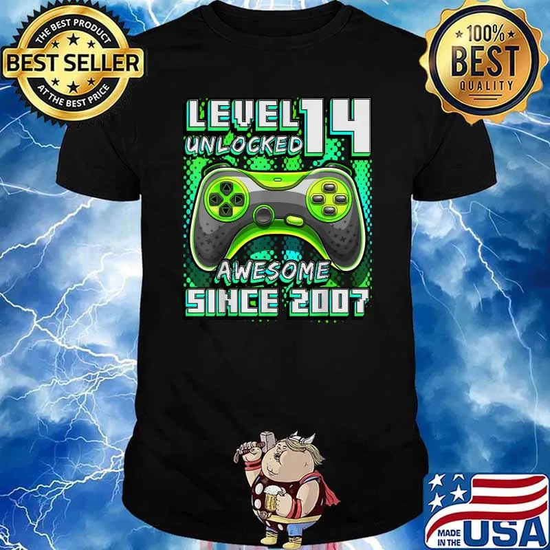 Level 14 Unlocked Awesome 2007 Video Game 14th Birthday T-Shirt