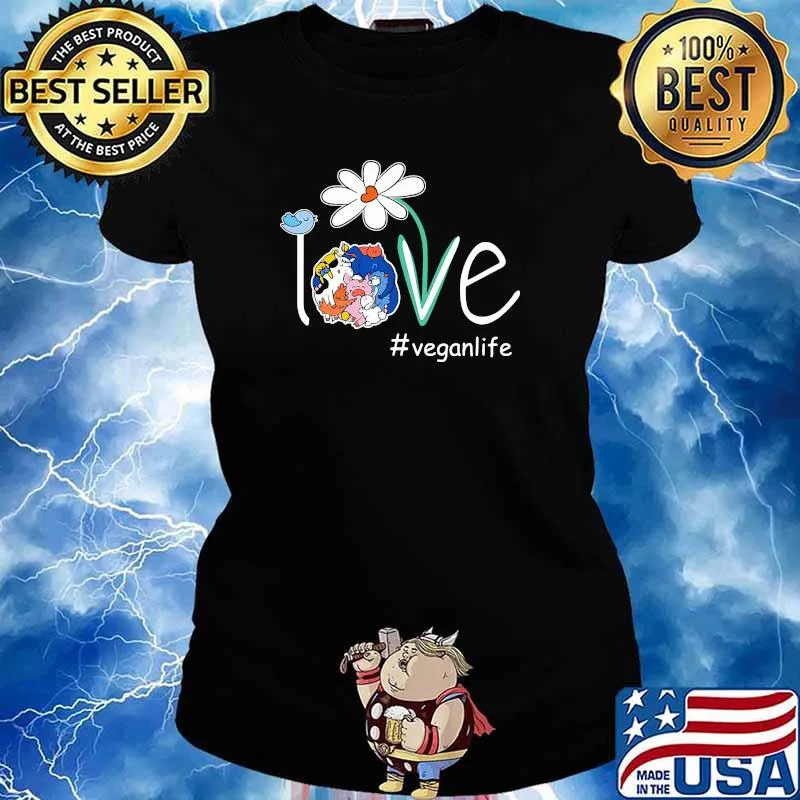 Love Veganlife animal flower Ladies tee