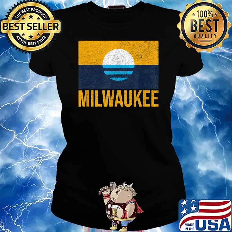 MILWAUKEE WISCONSIN CITY FLAG PEOPLE'S FLAG SUNRISE LAKE T-Shirt Ladies tee