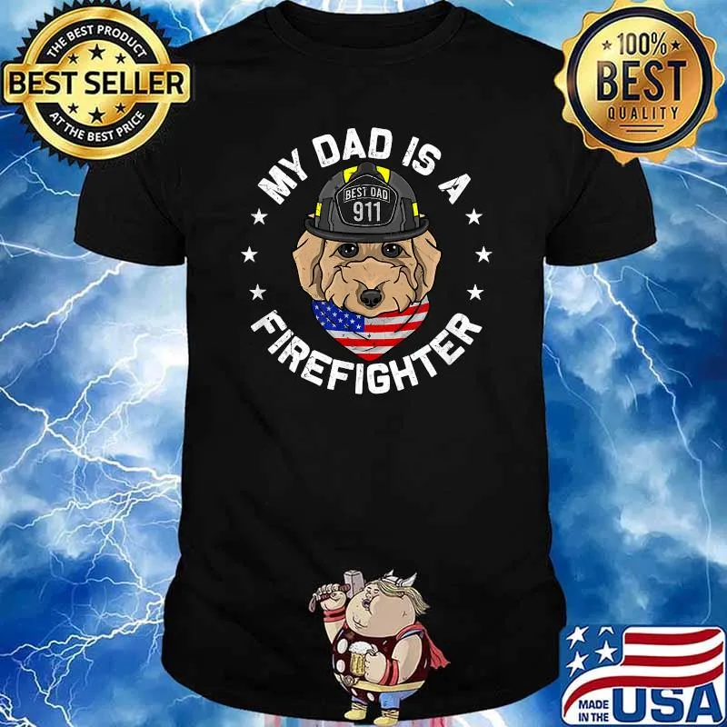 My Dad is a Firefighter - Doodle Dad American Flag T-Shirt